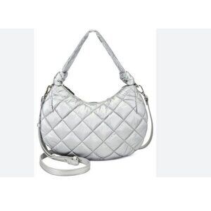 INC International Concepts Olivya quilted nylon small shoulder crossbody -SILVER